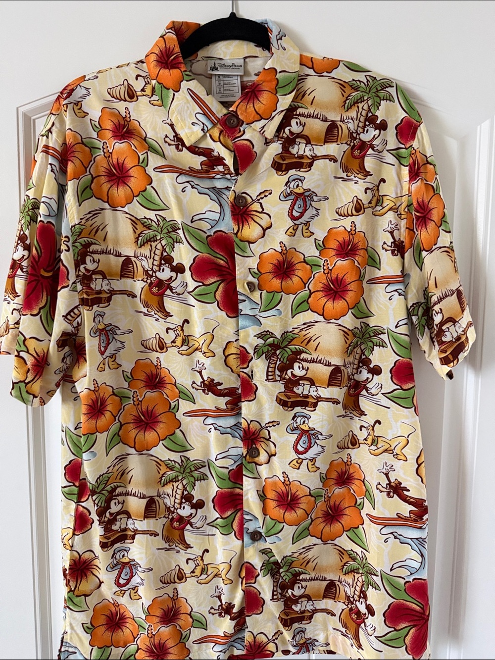 Disney Hawaiian Button-Down Shirt - Yellow, Orange & Red Floral